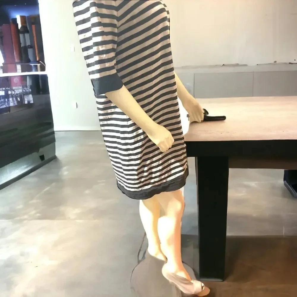 OFF WHITE/BLACK BANANA REPUBLIC RELAXED FIT DRESS 3/4” SLEEVES SIZE XTRA LARGE - Picture 4 of 16